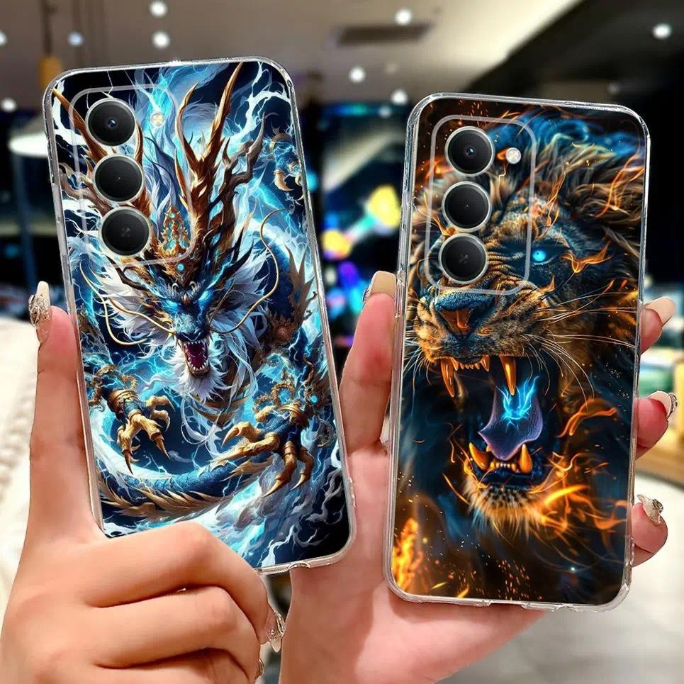 Dragão Leão Animais Impresso Caso De Telefone Para Xiaomi Redmi 15 5G Redmi15 Embalagem Ccartoon Macio TPU Preto Silicon