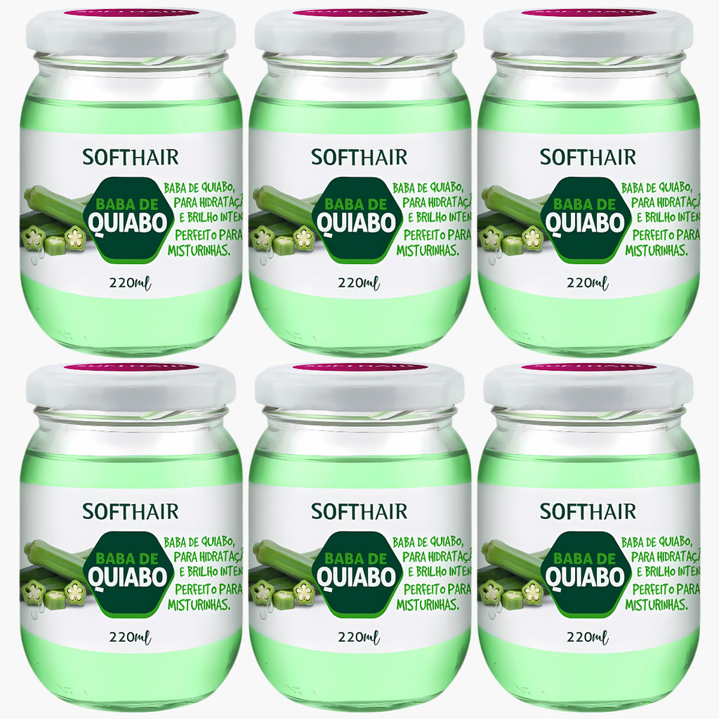 Kit 6 Baba De Quiabo Soft Hair Hidratação Brilho Capilar Natural Vegano 220ml