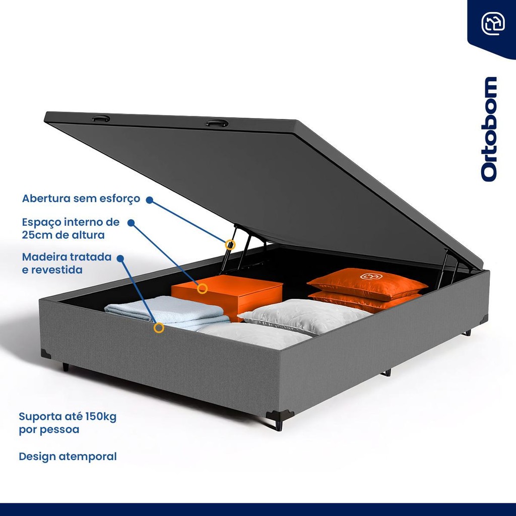 Detalhes do Cama Box Baú Casal com Colchão de Espuma D45 Ortobom Airtech 150