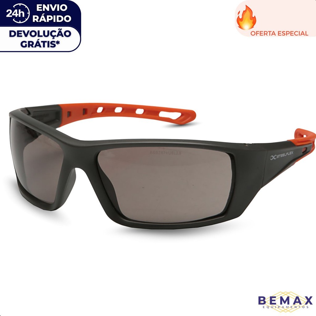 Óculos de Proteção EPI Segurança UV Antirrisco Lente Cinza Fumê Modena Esportivo Construção