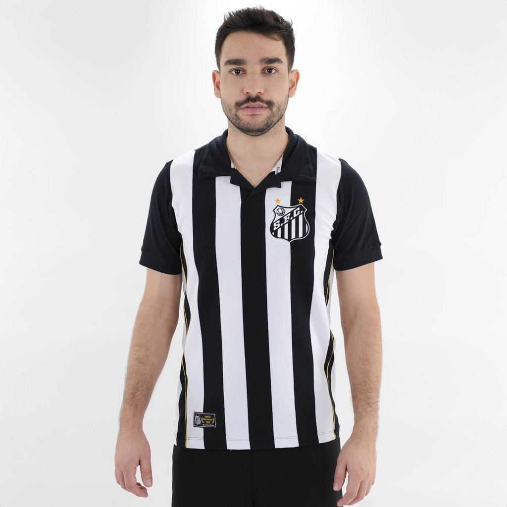 Camisa de Time Retrômania Santos 2010 Preto e Branco - Masculino