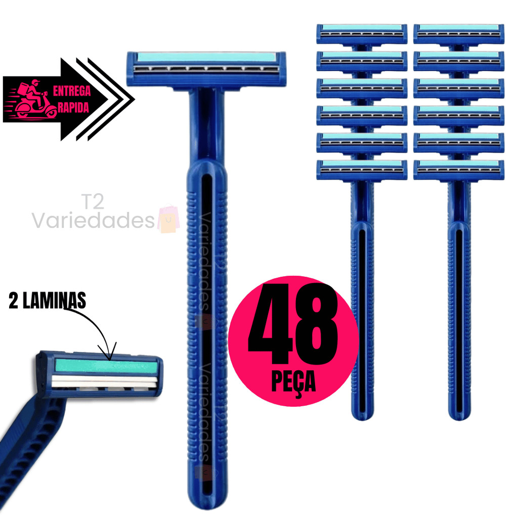 Kit 48 Barbeador Masculino e Feminino Aparelho de Barbear Intimo Descartável com Fita Lubrificante