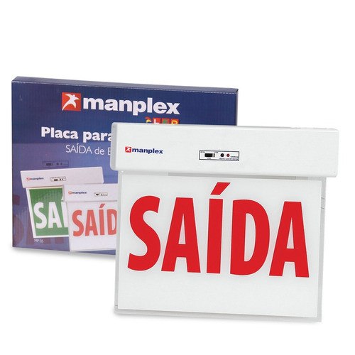 Placa de Sinalização Iluminação Saída de Emergência Bivolt a Bateria Luz Led 2 Faces Vermelha