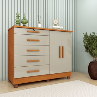 Cômoda 5 Gavetas 2 Portas com pés 136cm Istambul Cinamomo/Off White em Oferta na Shopee
