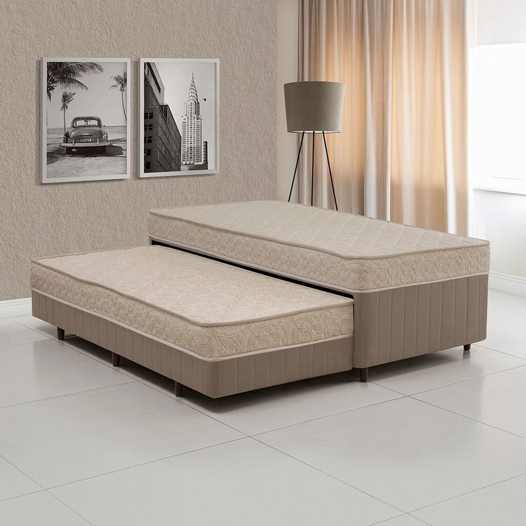 Cama Box Conjugada Solteiro com Auxiliar Colchões Sensor Bege/Marrom Chocolate em Oferta na Shopee