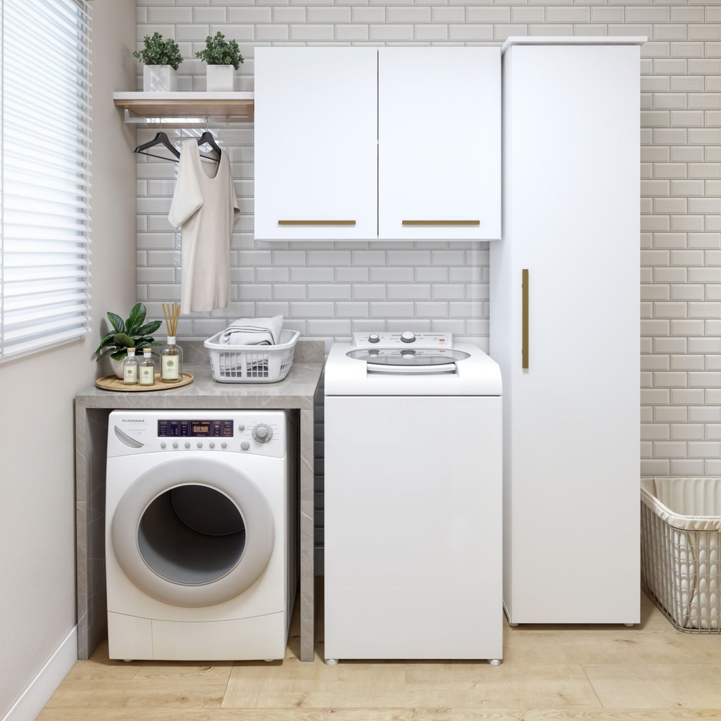 Lavanderia Modulada 1 Armário Multiuso e Armário Aéreo Uberlândia 120 em Oferta na Shopee