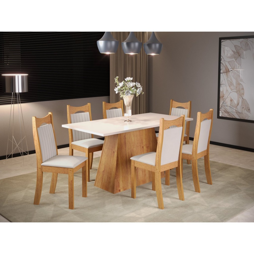 Mesa de Jantar Vanda Retangular com 6 Cadeiras Dalas em Oferta na Shopee