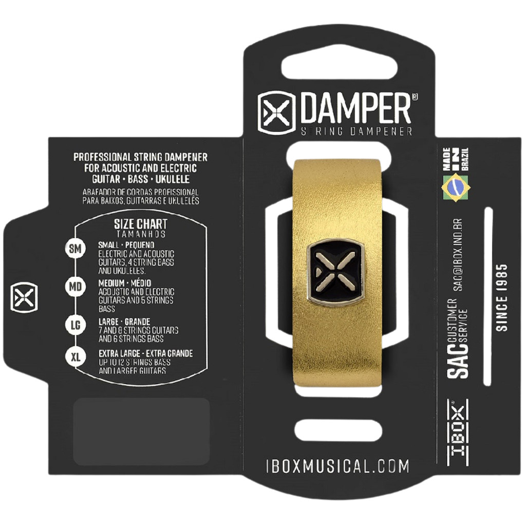 Abafador Damper Dourado Metálico DMMD02 Ibox Couro Tag Metal MD Médio Guitarra Violão Baixo 5 Cordas
