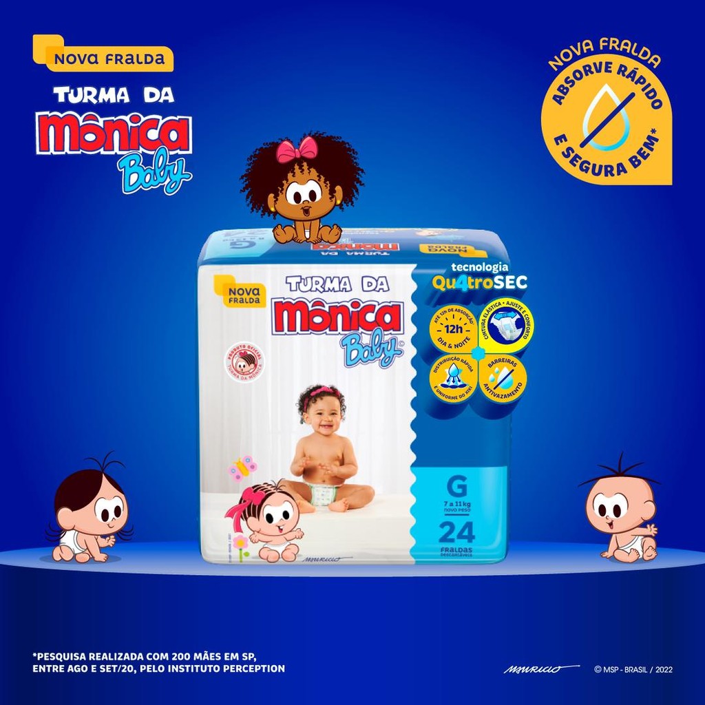 Detalhes do Kit 6 Fraldas Turma da Mônica Baby Jumbo XXG com 16un cada