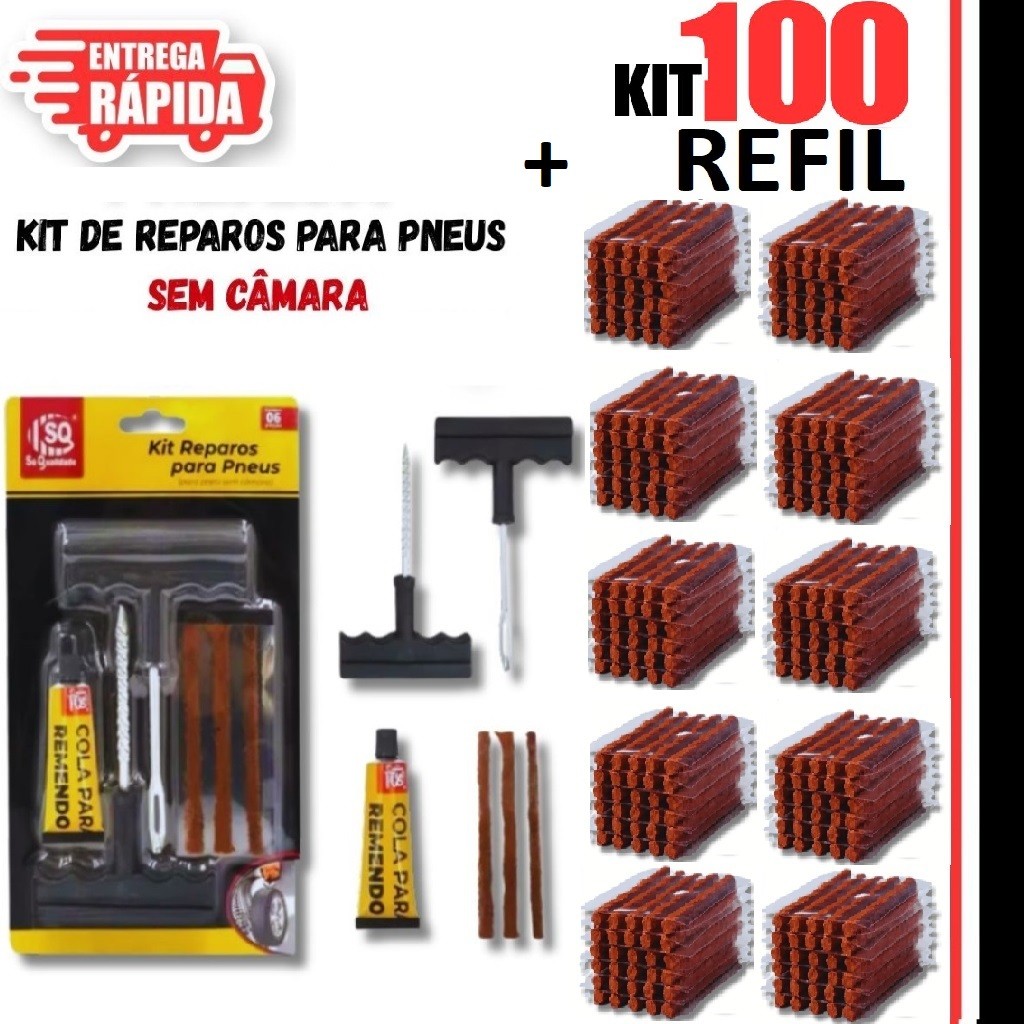Kit 100/50/20 Refil Selante Remendo Macarrão Reparo Pneu Sem Camara Carro E Moto