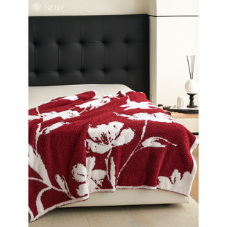 Vermelho branco alto luxo meio lado velo cobertor de malha quarto capa cobertor sofá cobertor doméstico outono inverno q