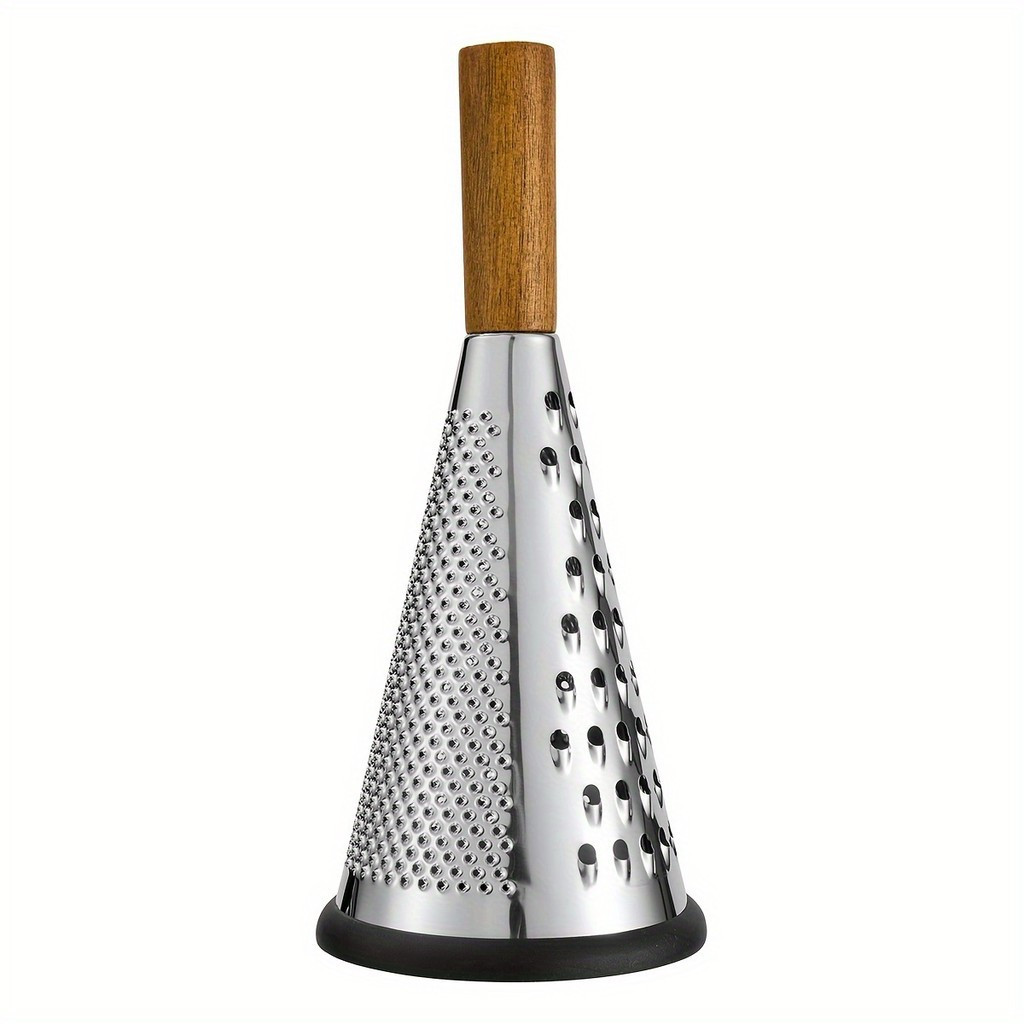 Ralador de vegetais em aço inoxidável com três lados em formato de cone, ralador de queijo com cabo de madeira, utensíli