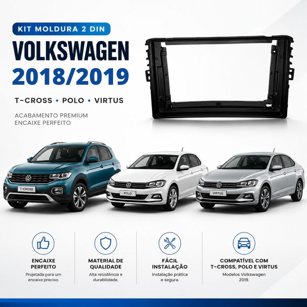 MOLDURA PAINEL VOLKSWAGEN T CROSS POLO VIRTUS 2018 A 2019 PARA MULTIMIDIA 9 POLEGADAS