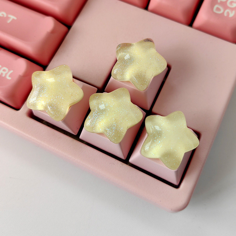 4 Pçs/set Espumante Rosa Estrela Transparente Teclado Mecânico Direção Chave Eixo Cruz Wasd Keycap Personalizado