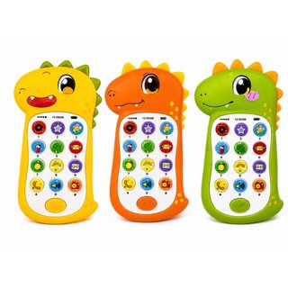 Celular Infantil Dinossauro Pilhas Musical Telefone Interativo Luz Som Mordedor Sensorial