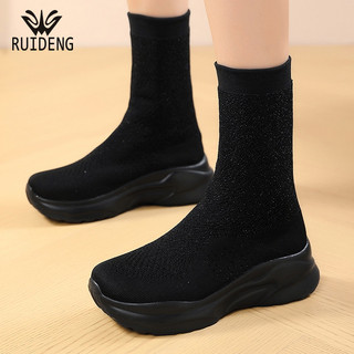 Ruideng meias elásticas femininas botas de cano médio malha sapatos esportivos casuais botas femininas botas finas prima