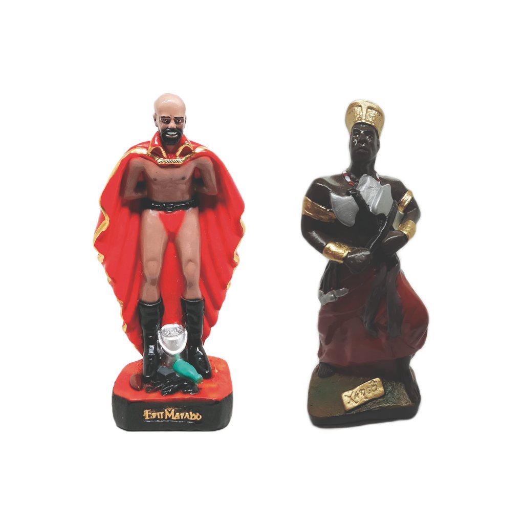 Escultura Estatueta Estátua Imagem Gesso 22cm Altar Congá Orixá Xangô E Exu Marabô Candomblé Umbanda