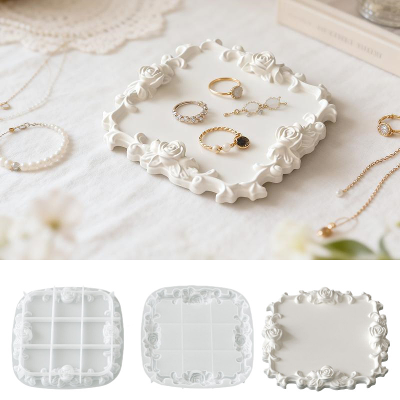 Molde Elegante De Bandeja De Silicone Quadrado Rosa-De Resina De Gesso De Cimento Para Prato De Frutas Placa De Armazena