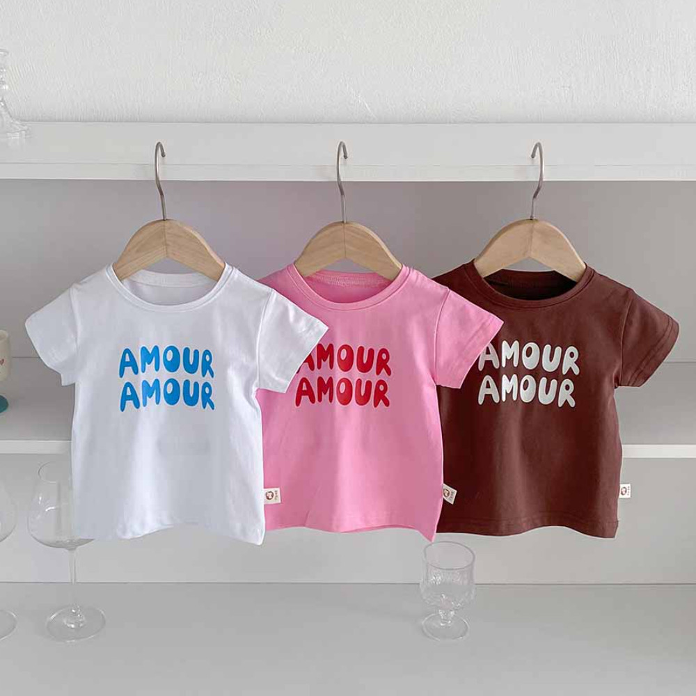 Camiseta de bebê verão versão coreana meninos meninas impresso manga curta topo estilo fino crianças letras inglesas em 