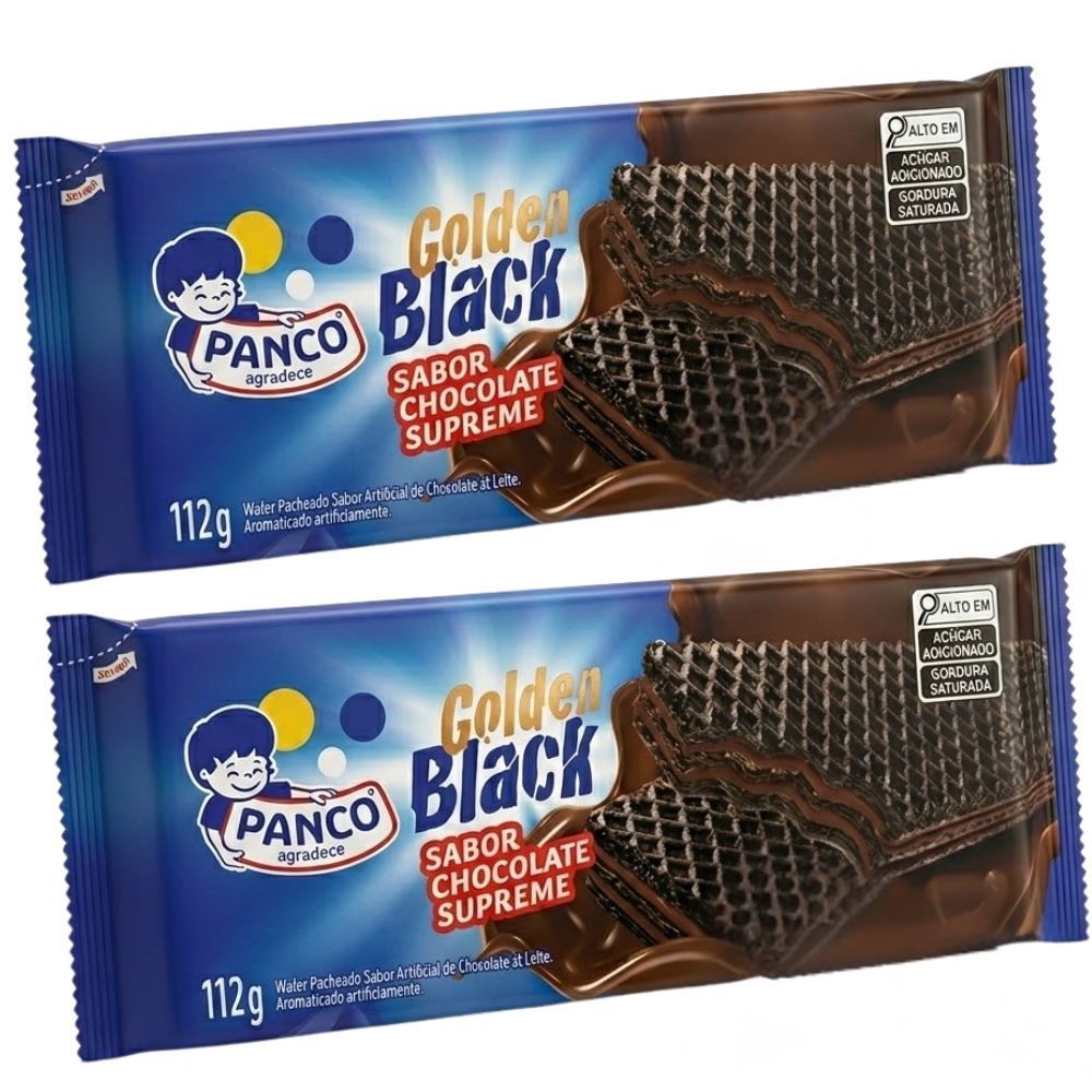 Kit 02 Panco Golden Black Wafer Chocolate Supreme Biscoito Recheado