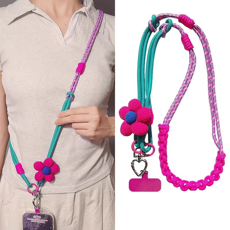 Cordão Para Celular crossbody Flor Longa De Três Propósitos , Corda Removível Tecida À Mão , universal Viagens Ao Ar Liv