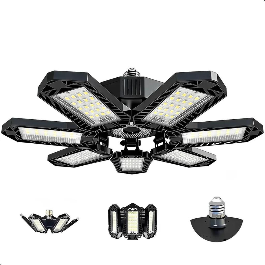 Luminária LED Transformável 360° com 8 Painéis Ajustáveis para Garagem Galpão e Oficina 80W