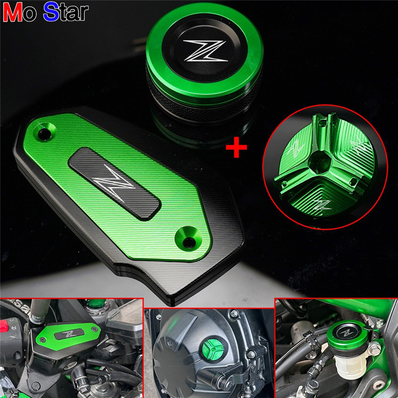 Para Kawasaki Z900, Z650, Z800, ZX25R/4R: Atualização da tampa do fluido do freio dianteiro + tampa do freio traseiro +