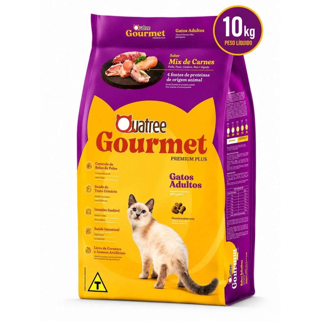 Ração Quatree Gourmet Gatos Adultos Mix De Carnes 10kg Premium Plus