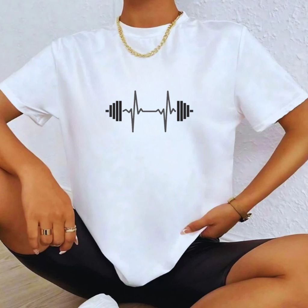Blusa Feminina Camiseta Oversized T-shirt Estampada Blusinha Fashion Algodão Batimentos Treino Halter Academia