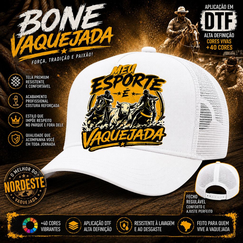 Boné Vaquejada Trucker Tela - Meu Esporte é Vaquejada
