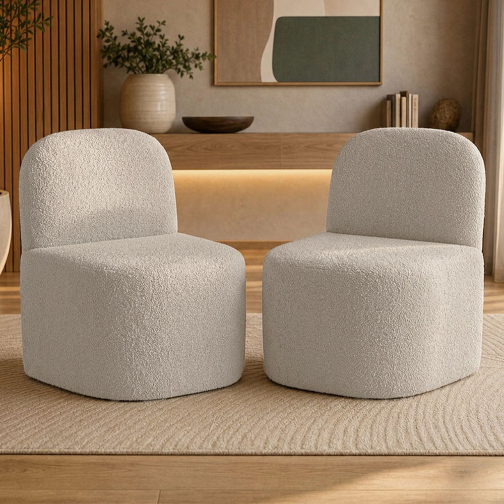 Kit 02 Poltronas Decorativas Orgânica Para Sala de Estar Living Lumiere W01 Bouclê Bege - Lyam Decor
