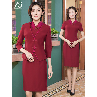 Estilo chinês profissional Wear vestido feminino fivela Cheongsam auspicioso aeromoça uniforme Retro roupas de chá roupa