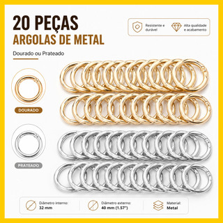 Argola Redonda Articulada 40mm em Metal para DIY, Bolsa, Colar, Pulseira e Chaveiro