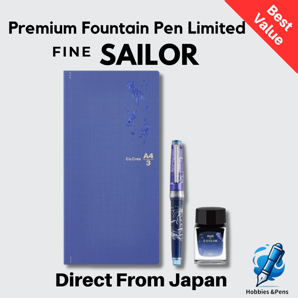 Plus Sailor Fountain Pen Memo Pad Ka.Kurie Premium Cross × Professional Gear Slim Jellyfish Limited Set Gold Pen 14K Fin