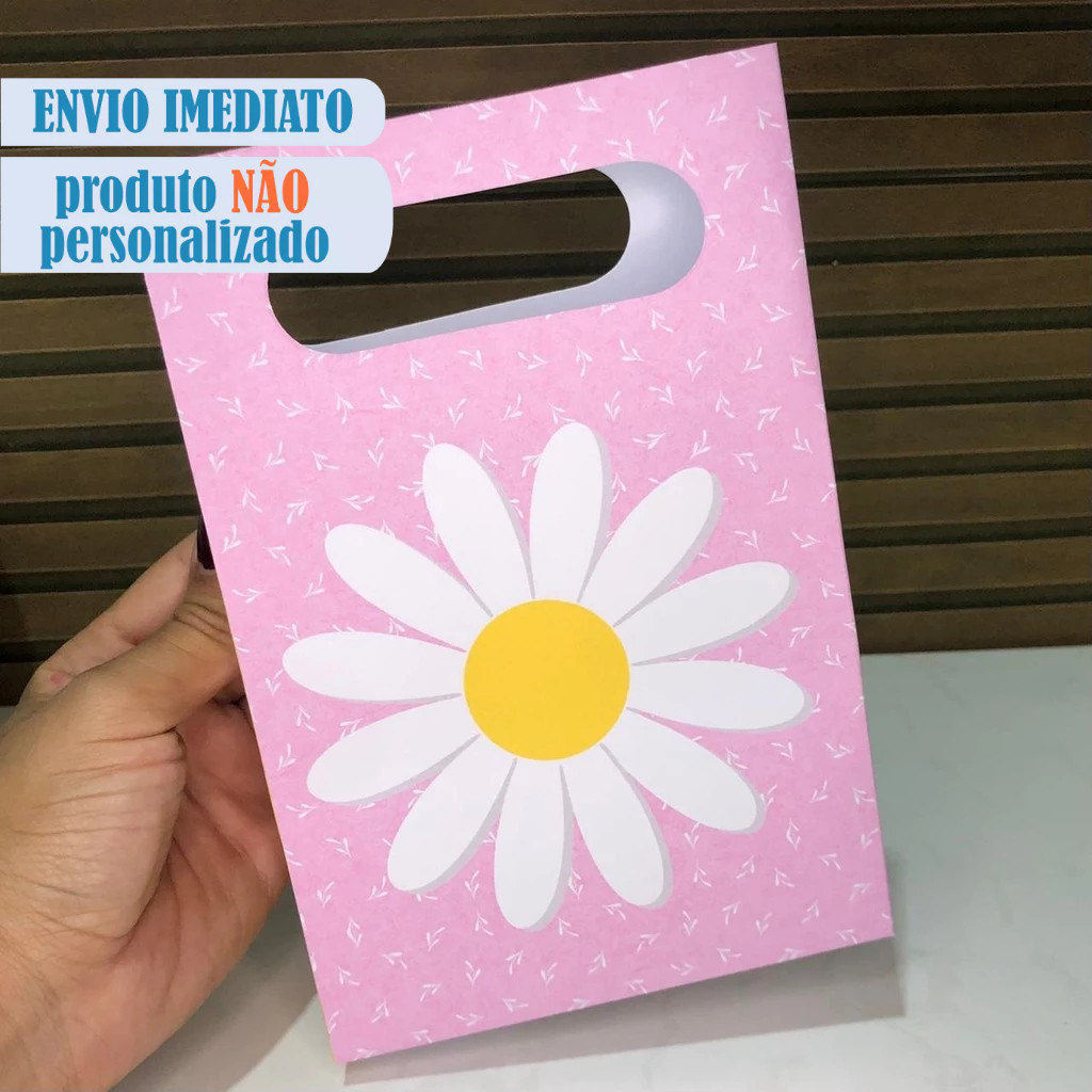 10 Sacolinhas MARGARIDAS ROSA - Sacola para lembrancinha de aniversário infantil - Pegue e Monte