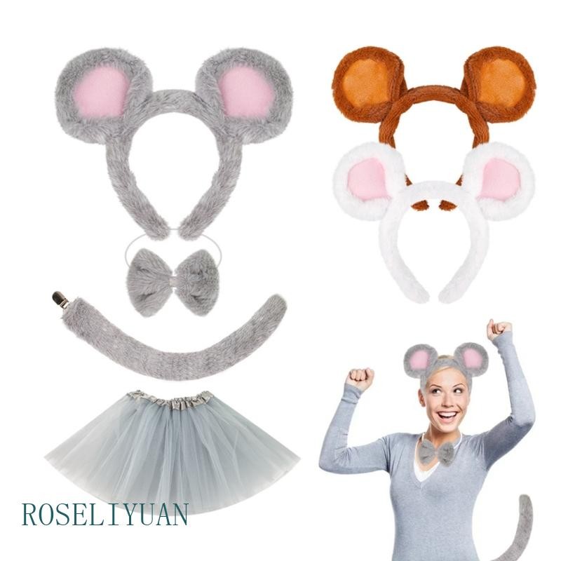 ROS 1 3 4 Pcs Orelhas Rato Tiara Cauda Tutu Saia Traje Conjunto Para Halloween Cosplay Trajes A