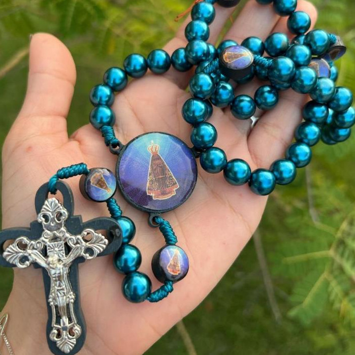 Nsa-Terço Azul 7 Medalhas Nossa Senhora Aparecida Pescoço Terço Sete Medalhas NOVIDADE em Oferta na Shopee