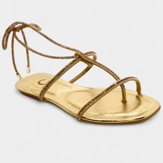 Rasteira Casteliê Strass Metalizada Amarração Feminina - Dourado em Oferta na Shopee