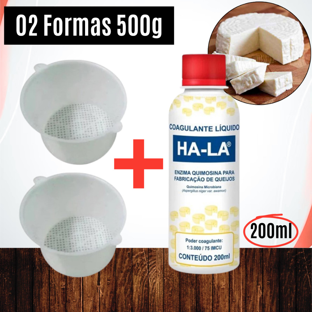 Coalho HA-LA coagulante 200ml + 02 Formas 500g (Especial e reforçada) p/ Queijos Minas frescal em Oferta na Shopee