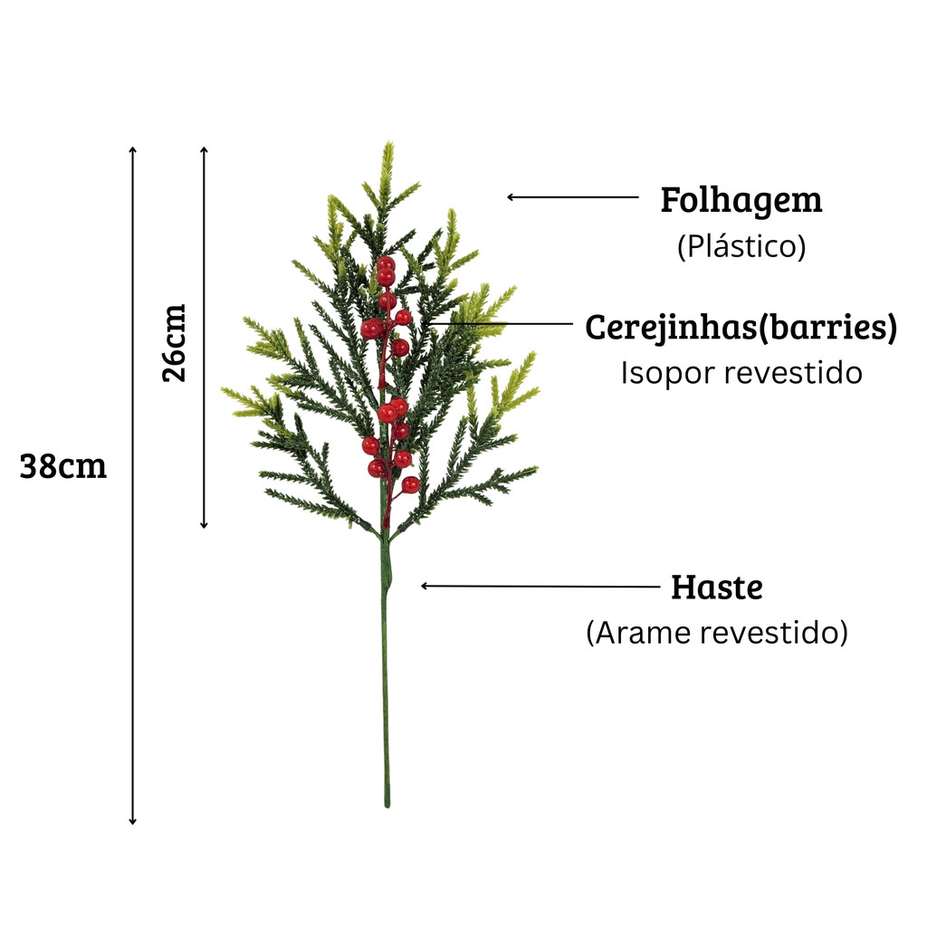 Folhagem Berries Azevinho De Natal 38cm Vermelho Pinheiro