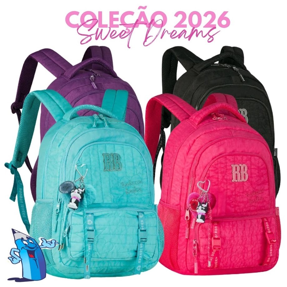 MOCHILA DE COSTAS REBECCA BONBON COLEÇÃO 2026 SWEET DREAMS MATELASSÊ C/CHAVEIRO RB27006 em Oferta na Shopee