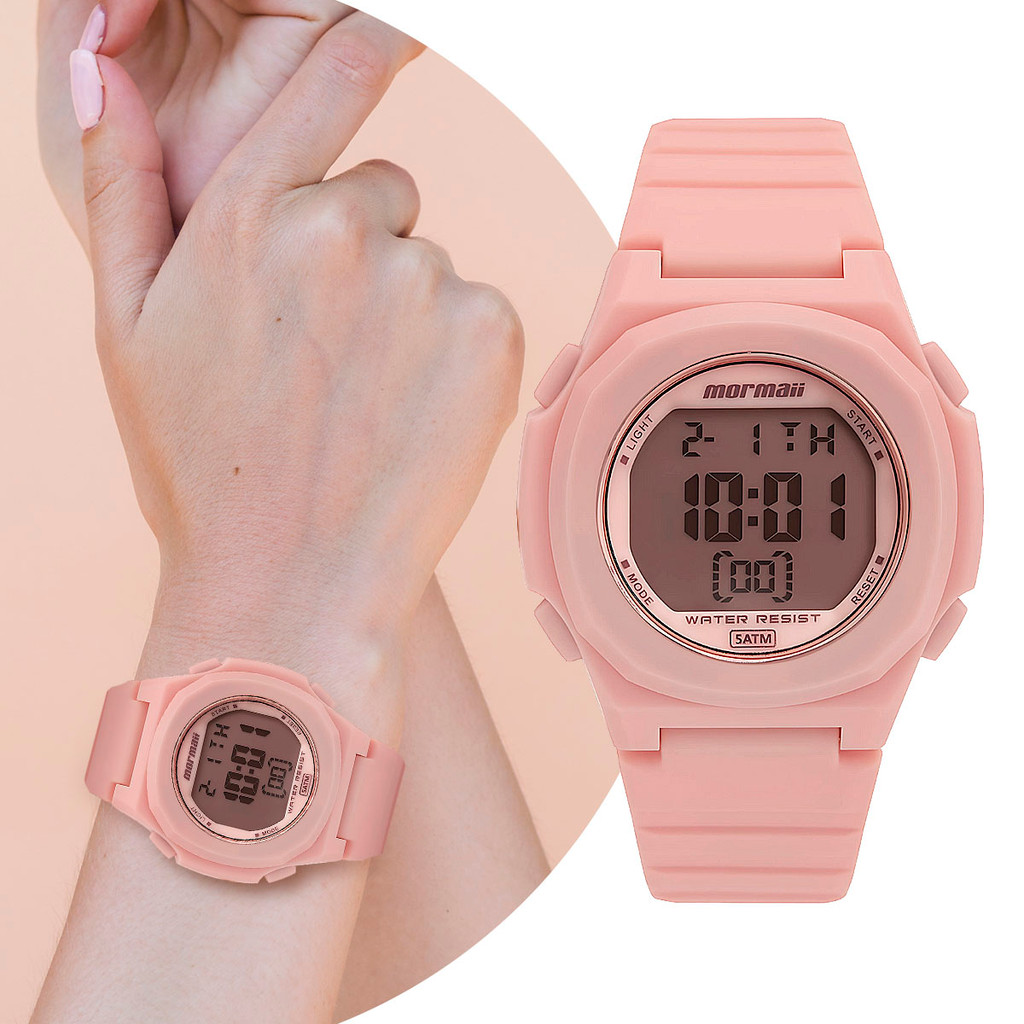 Relógio Feminino Rosa Digital de Pulso Pulseira de Silicone Esportivo Casual Fashion Mormaii Original