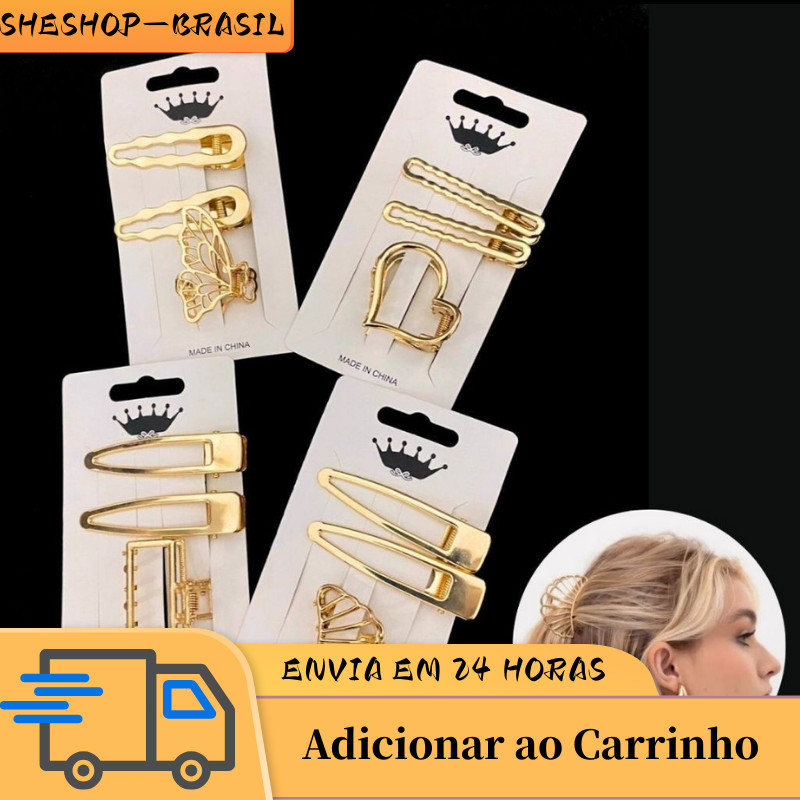 SHE - Kit 3 Presilhas de Cabelo Liga de Metal Dourado em Oferta na Shopee