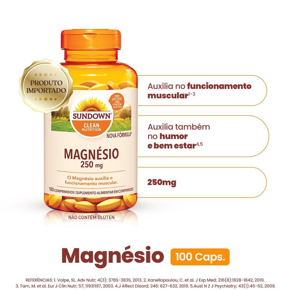 Detalhes do Suplemento Alimentar Sundown Magnésio 250mg 100 Comprimidos