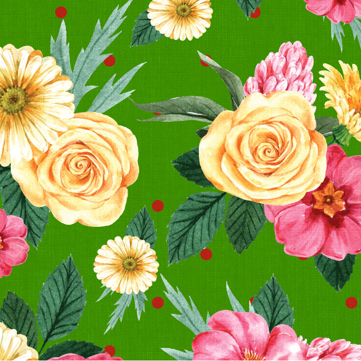 Tecido Tricoline Estampado Flores Fundo Verde Estilo Criativo Corte DIY Artesanato Costura Patch