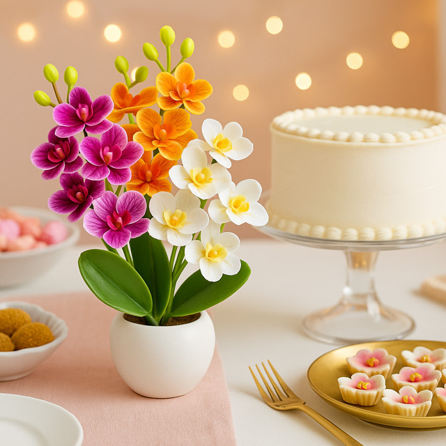 Orquídea Phalaenopsis Flores Decorativas em Silicone Realista Artificial Pequena 30cm Promoção ACG