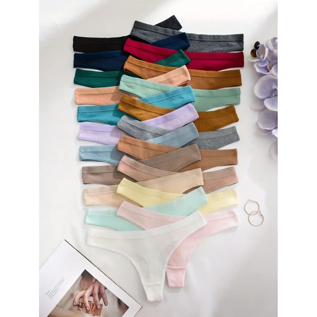 Kit Calcinhas Fio Dental Feminina Algodão Canelado em Oferta na Shopee