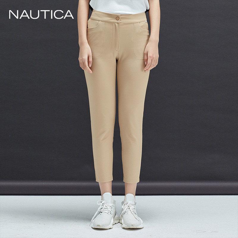 NAUTICA/NAUTICA Black Fan Limited Mulheres Verão Simples Luz Alta Elástica Calças Retas 01PC27