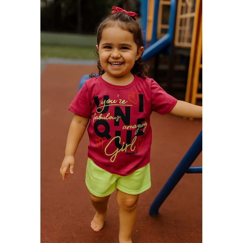 Conjunto Infantil Verão Menina Blusa Estampada + Short Confortável em Moletinho Roupa Infantil Leve 1 a 8