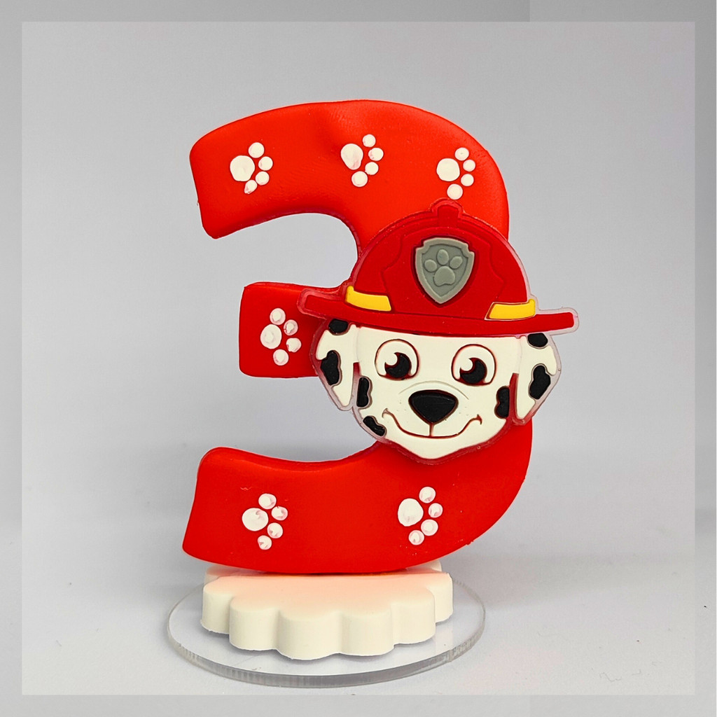 Vela de Aniversário Patrulha Canina em Biscuit com Aplique | Marshall  | Pronta Entrega